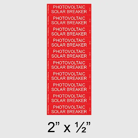 001-10 Photovoltaic Solar Breaker Label 10 Pack