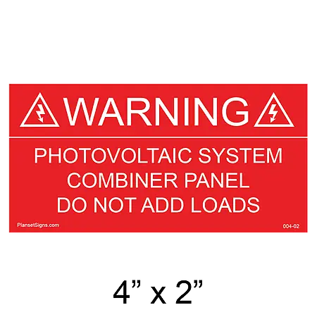 004-02 Solar Combiner Panel Placard