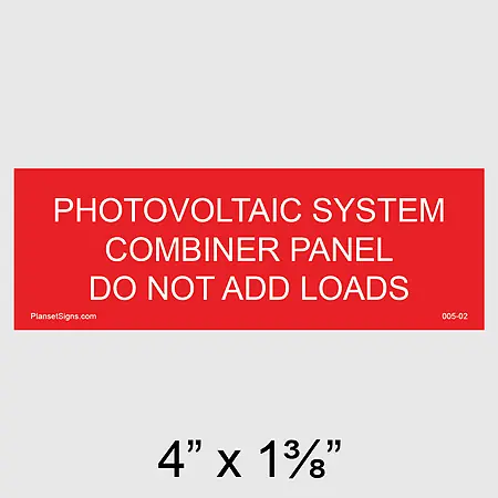 005-02 Solar Combiner Panel Placard