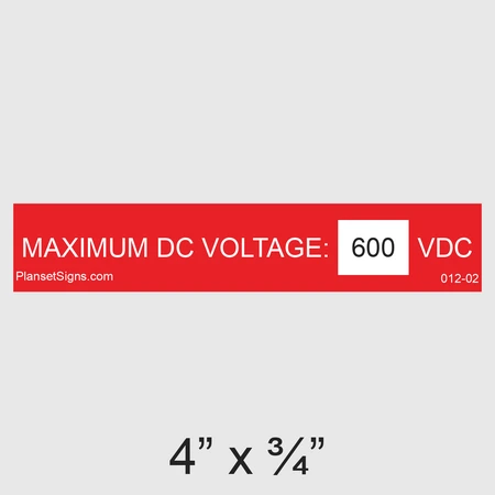 012-02 Maximum DC Voltage Placard