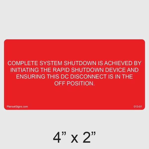 013-01 Complete System Shutdown Label