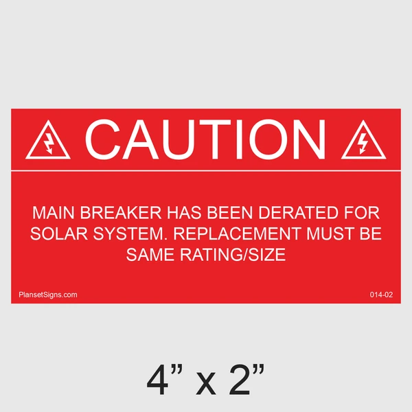 014-02 Main Breaker Derated Placard