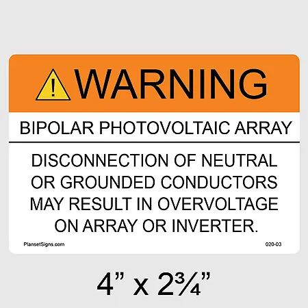 020-03 Warning Bipolar PV Array Label