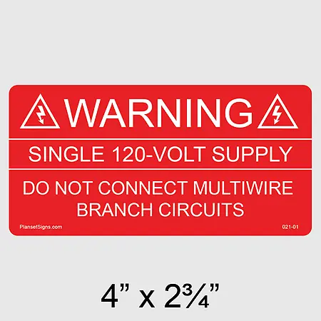 021-01 Warning Single 120-Volt Supply Label