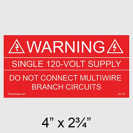 021-02 Warning Single 120-Volt Supply Placard