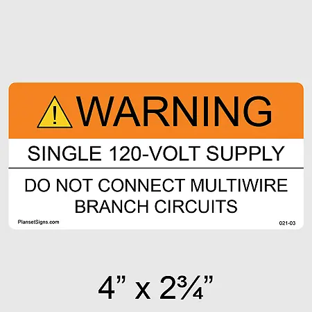021-03 Warning Single 120-Volt Supply Label
