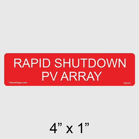 030-01 Rapid Shutdown PV Array Label