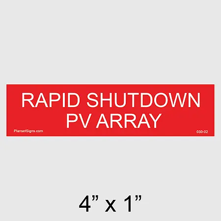 030-02 Rapid Shutdown PV Array Placard