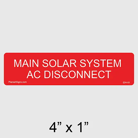 034-01 Main Solar System AC Disconnect Label