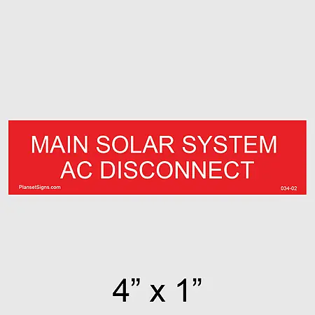 034-02 Main Solar System AC Disconnect Placard