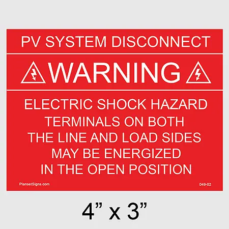 049-02 Solar Warning Placard
