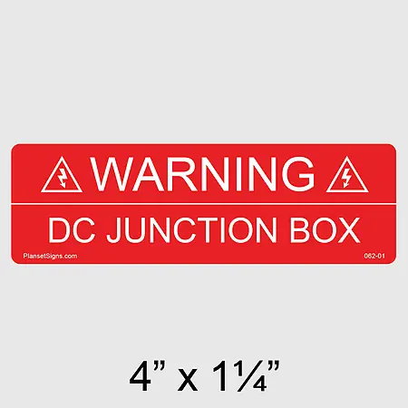 062-01 Warning DC Junction Box Label