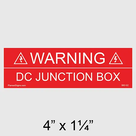 062-02 Warning DC Junction Box Placard