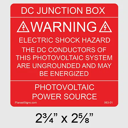 063-01 Solar DC Junction Box Label