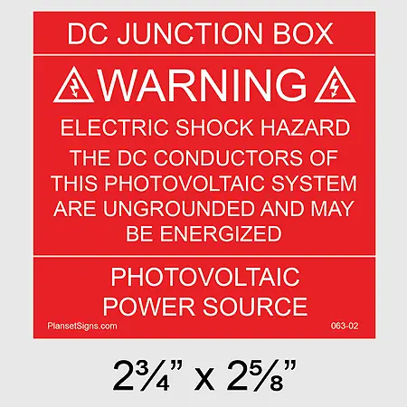 063-02 Solar DC Junction Box Placard
