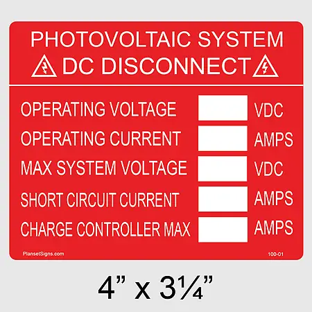 100-01 DC Disconnect Write-In Label
