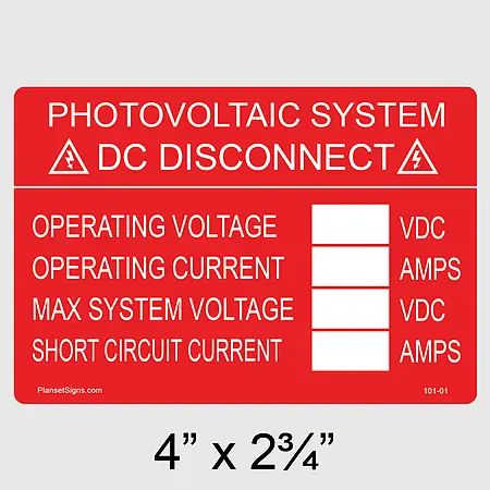 101-01 DC Disconnect Label