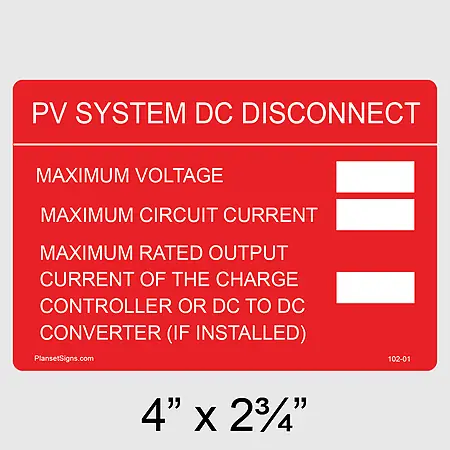 102-01 DC Disconnect Label