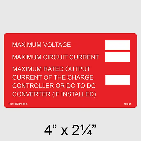 103-01 Maximum Voltage Label