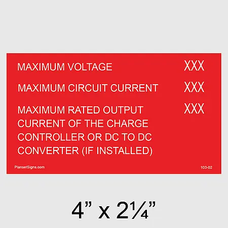 103-02 Maximum Voltage Placard