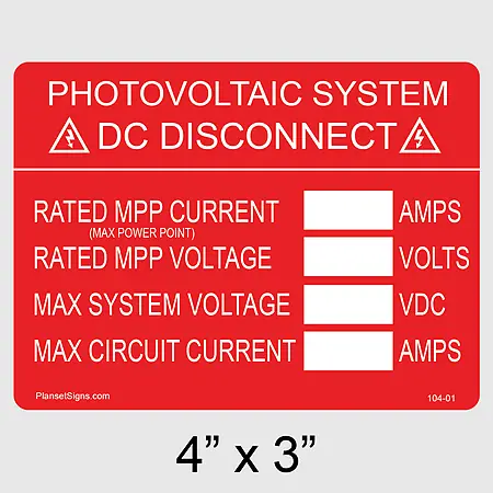 104-01 DC Disconnect Label