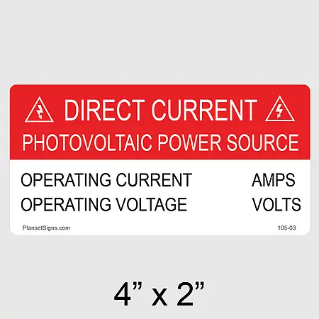 105-03 Direct Current PV Power Source Label