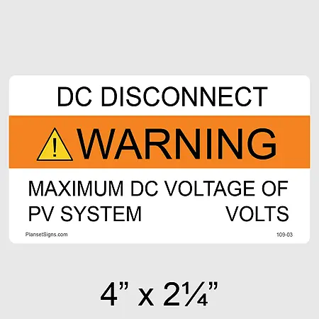 109-03 DC Combiner Box  Label