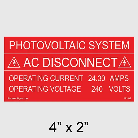 111-02 Custom AC Disconnect Placard