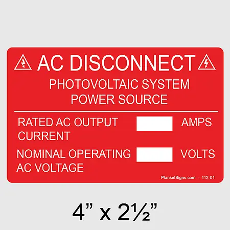112-01 AC Disconnect Label