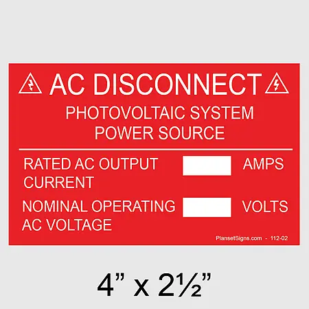 112-02 AC Disconnect  Placard
