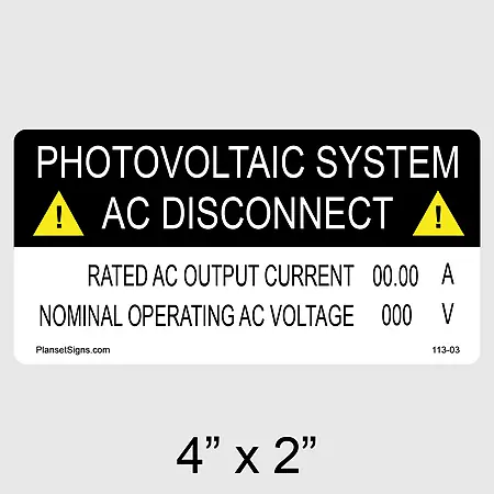 113-03 AC Disconnect  Label