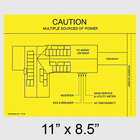 118-02 Solar Facility Map Placard (11" x 8.5") - Yellow
