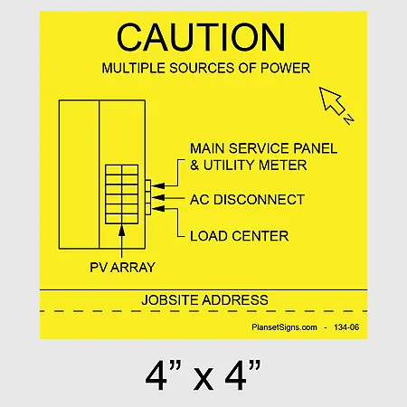 134-02 Solar Facility Map Placard (4" x 4") - Yellow