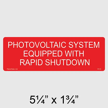 135-01 PV Rapid Shutdown Label