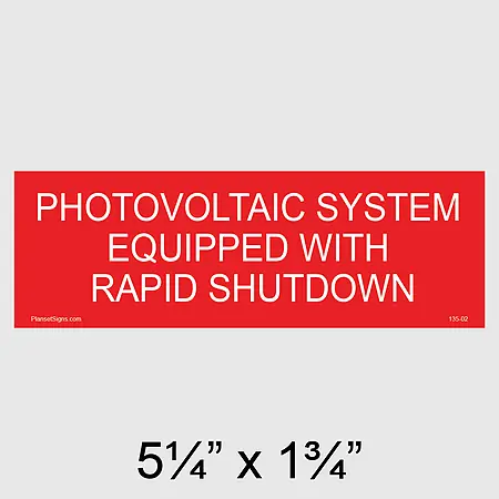 135-02 PV Rapid Shutdown Placard