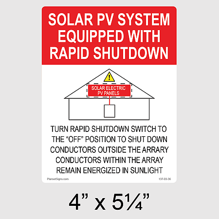 137-03-36 PV Rapid Shutdown Label