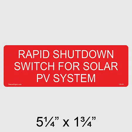 138-01 Rapid Shutdown Switch Label
