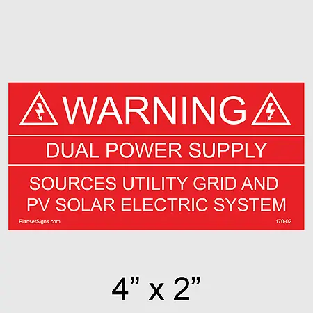 170-02 Warning Dual Power Supply Placard