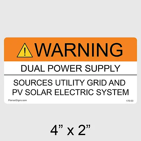 170-03 Warning Dual Power Supply Label