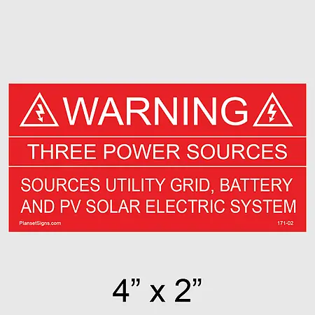 171-02 Warning Three Power Sources Placard
