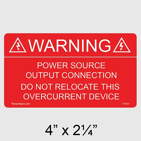 173-01 Power Source Output Connection Label