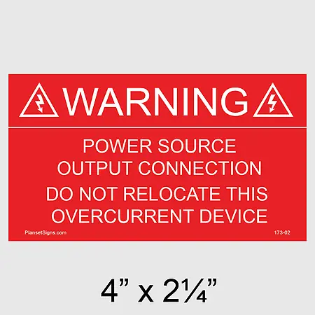 173-02 Power Source Output Connection Placard