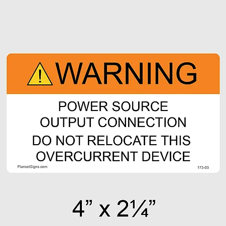 173-03 Power Source Output Connection Label
