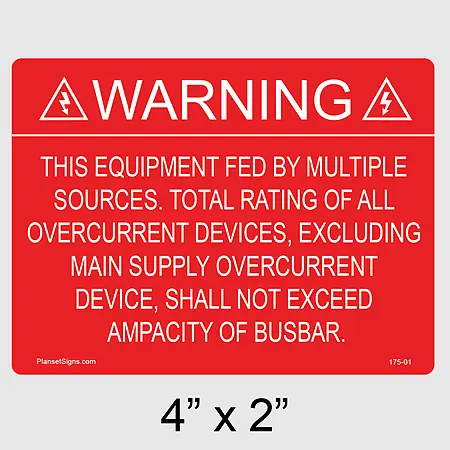 175-01 Shall Not Exceed Ampacity of Busbar Label