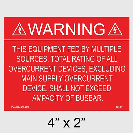 175-02 Shall Not Exceed Ampacity of Busbar Placard