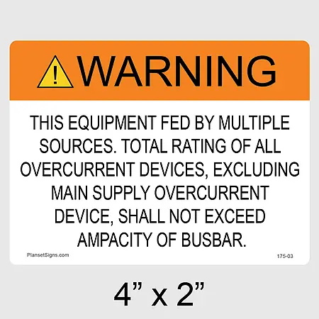 175-03 Shall Not Exceed Ampacity of Busbar Label