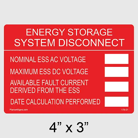 178-01 Energy Storage System Disconnect Write-In Label