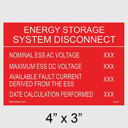 178-02 Energy Storage System Disconnect Placard
