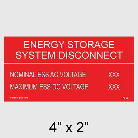 179-02 Energy Storage System Disconnect Placard