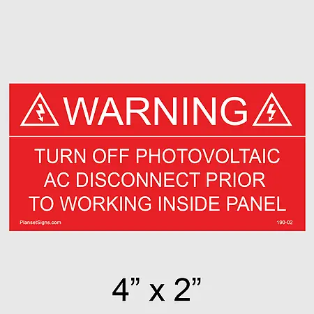 190-02 Solar Warning Placard